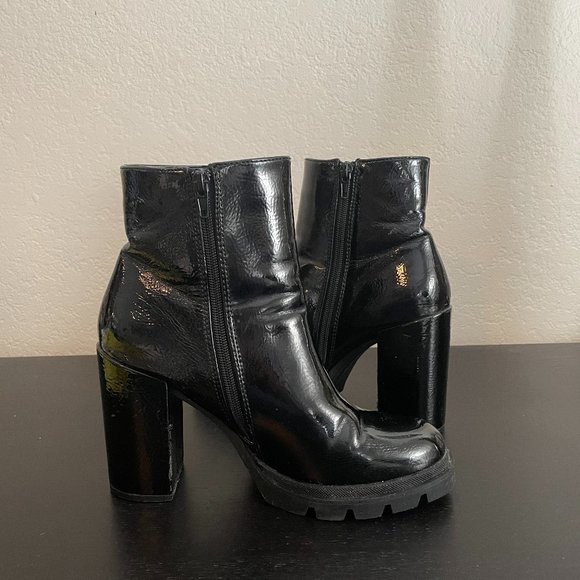 Steve Madden Vintage black patent chunky heeled ankle boots Black 9 - Picture 4 of 12